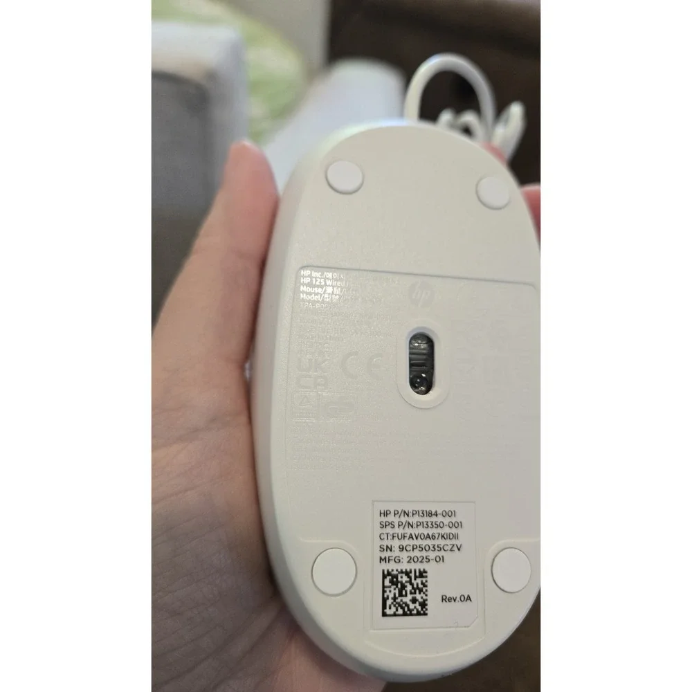 HP 125 Wired USB Optical Mouse White P13184-001 New Open Box Never Used
